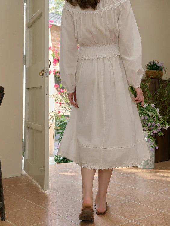 Cotton Vintage Embroidery Blouse & Skirt