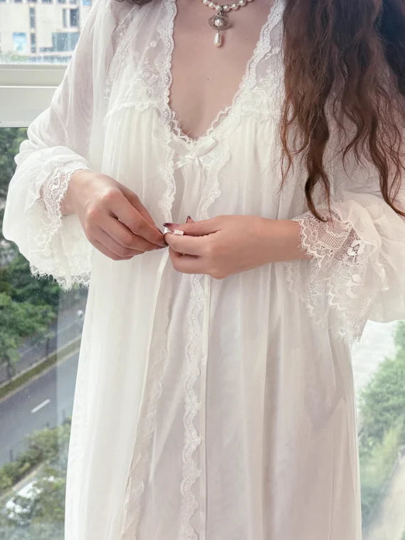 Whispering Lace White Nightgown Set