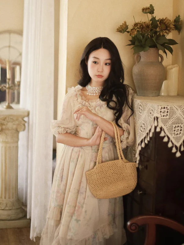 Romantic Pastel Garden Ruffle Dress