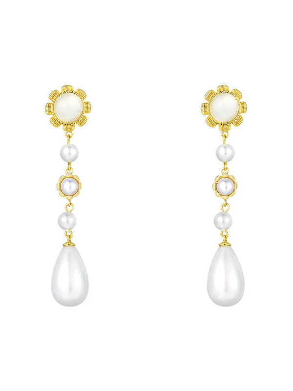 Golden Bloom Pearl Drop Earrings
