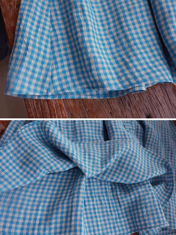 Spring Breeze Blue Checkered Dress