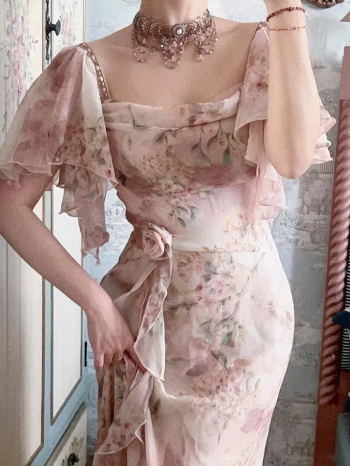 Whispering Petals Chiffon Dress