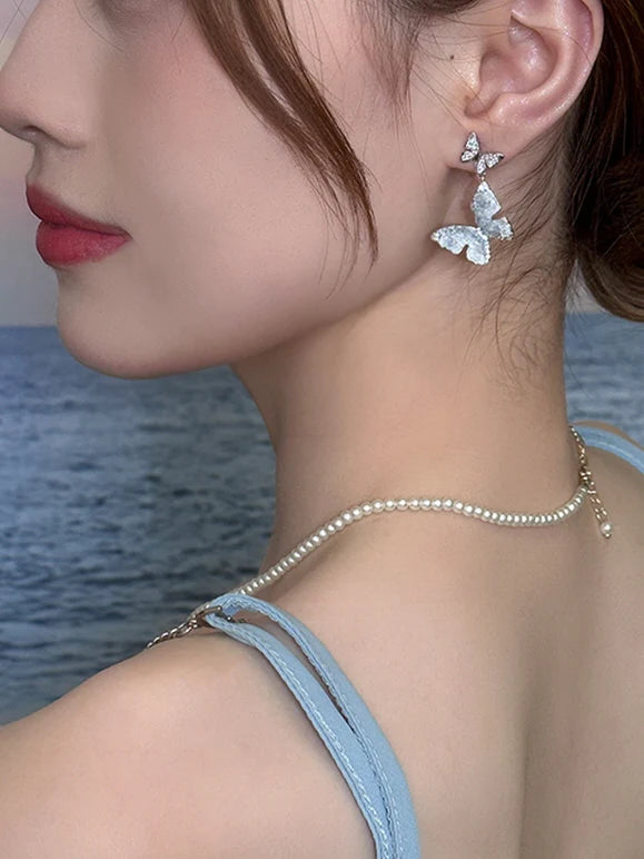 Summer Blue Crystal Butterfly Earrings