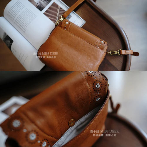Petite Scalloped Flap Genuine Leather Crossbody Bag