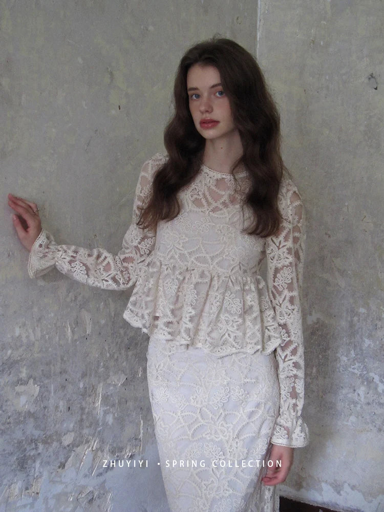 Vintage Lace Peplum Top & Skirt