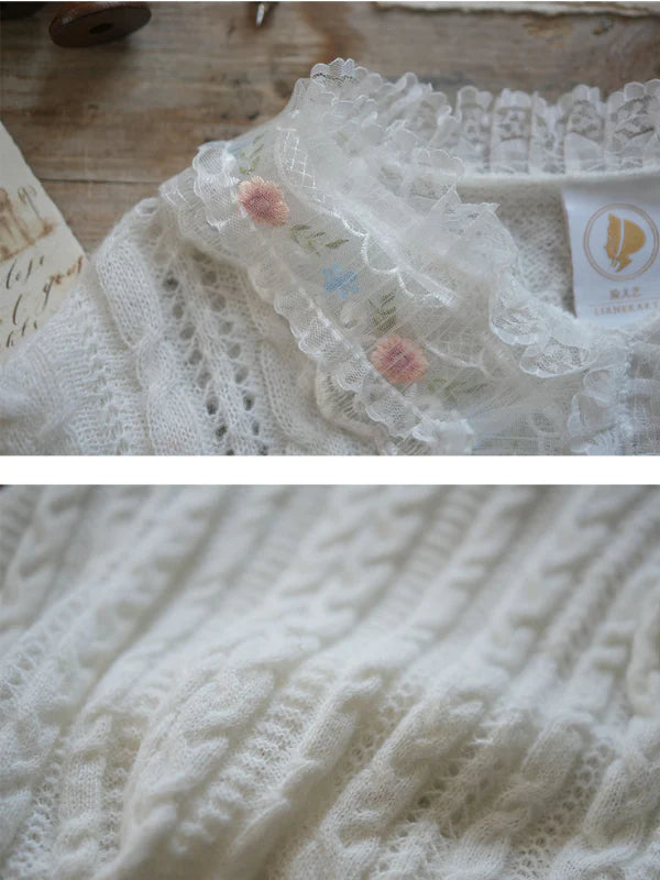 Romantic White Lace-Collared Blouse