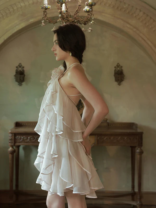 Blush Rose Ruffle Halter Dress