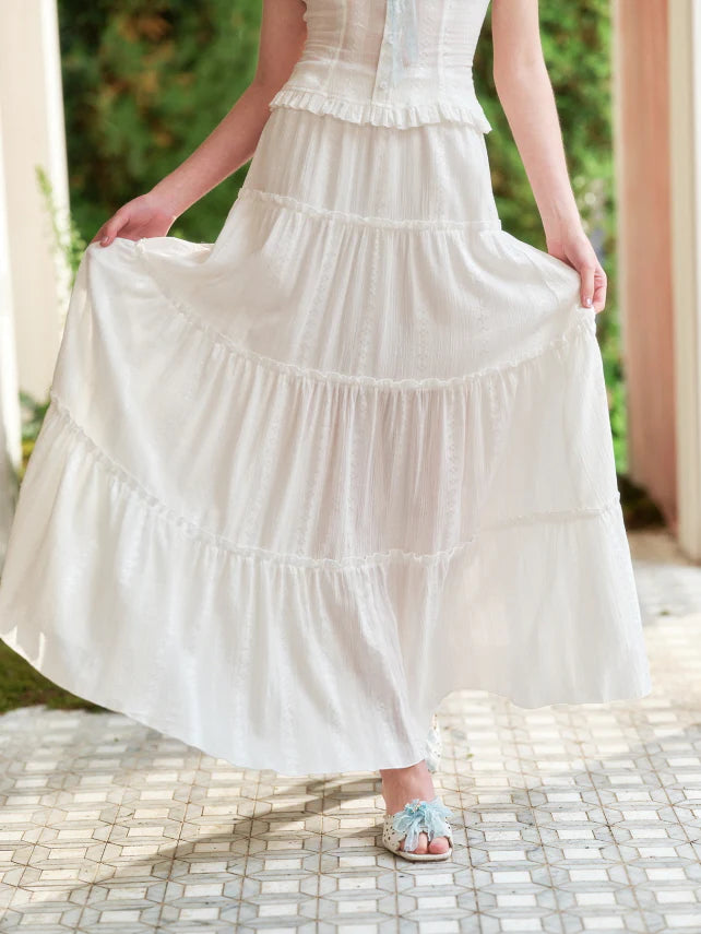 Blue Ribbon Garden White Top & Tiered Skirt