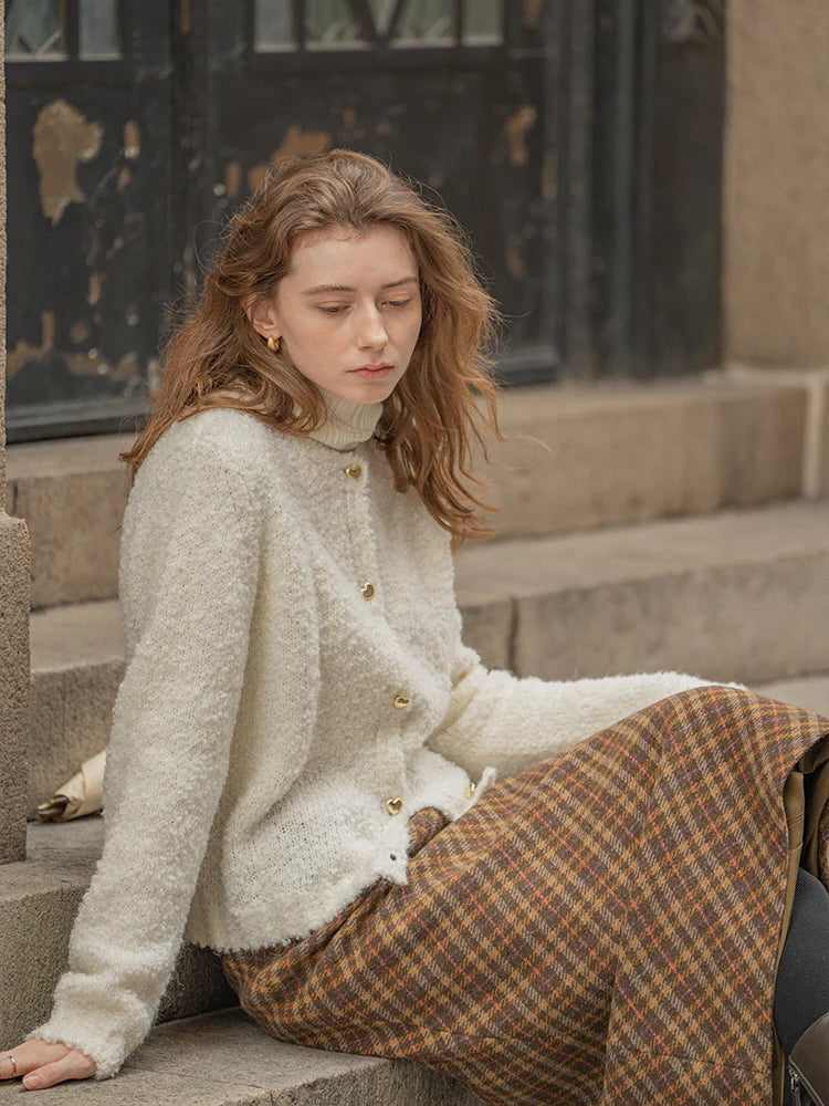 Rustic Plaid Wool Brown Checkered Skirt