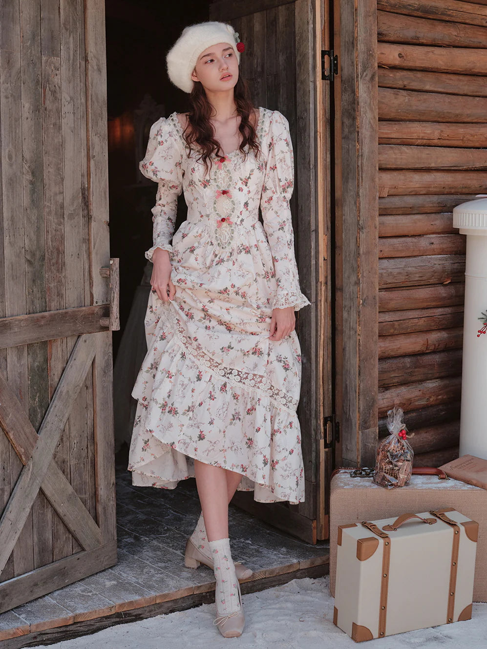 Vintage Floral Cottagecore Lace Dress