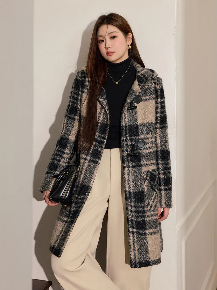 Checkered Hooded Toggle Coat