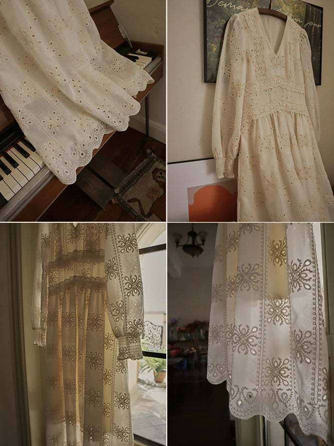 Vintage Lace Embroidered Long Dress