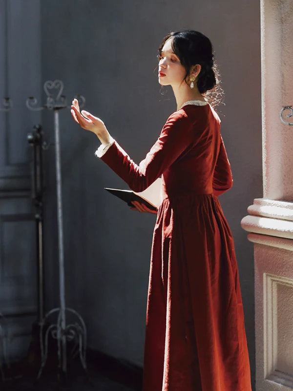 Crimson Elegance Lace Dress