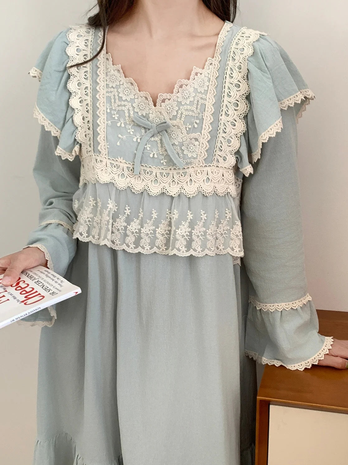 Vintage Lace-Trimmed Cozy Loungewear