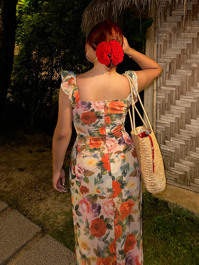 Tropical Sunset Watercolor Floral Dress