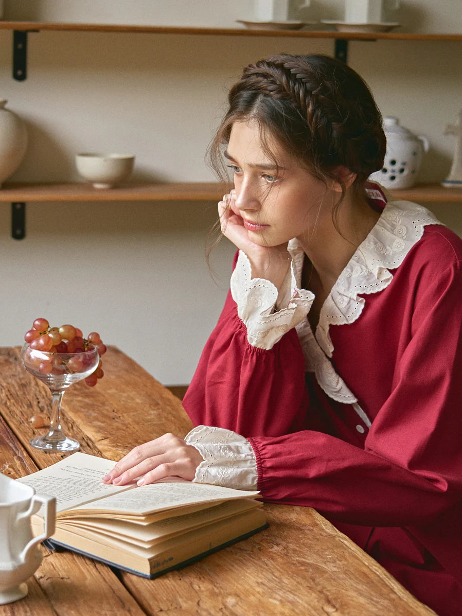 Autumn Romance Cotton Lace Pajama Set