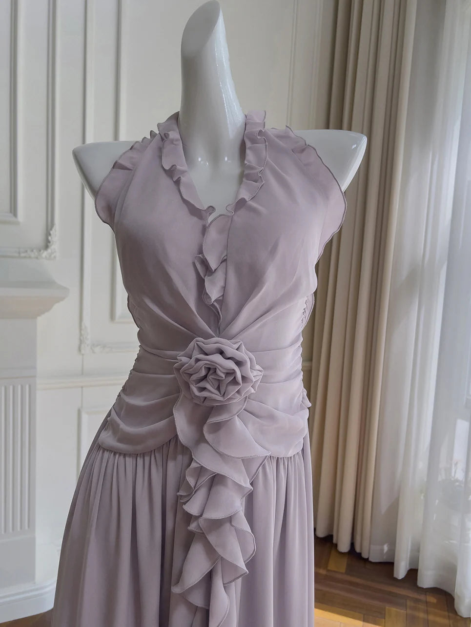 Lilac Rose Ruffle Chiffon Dress
