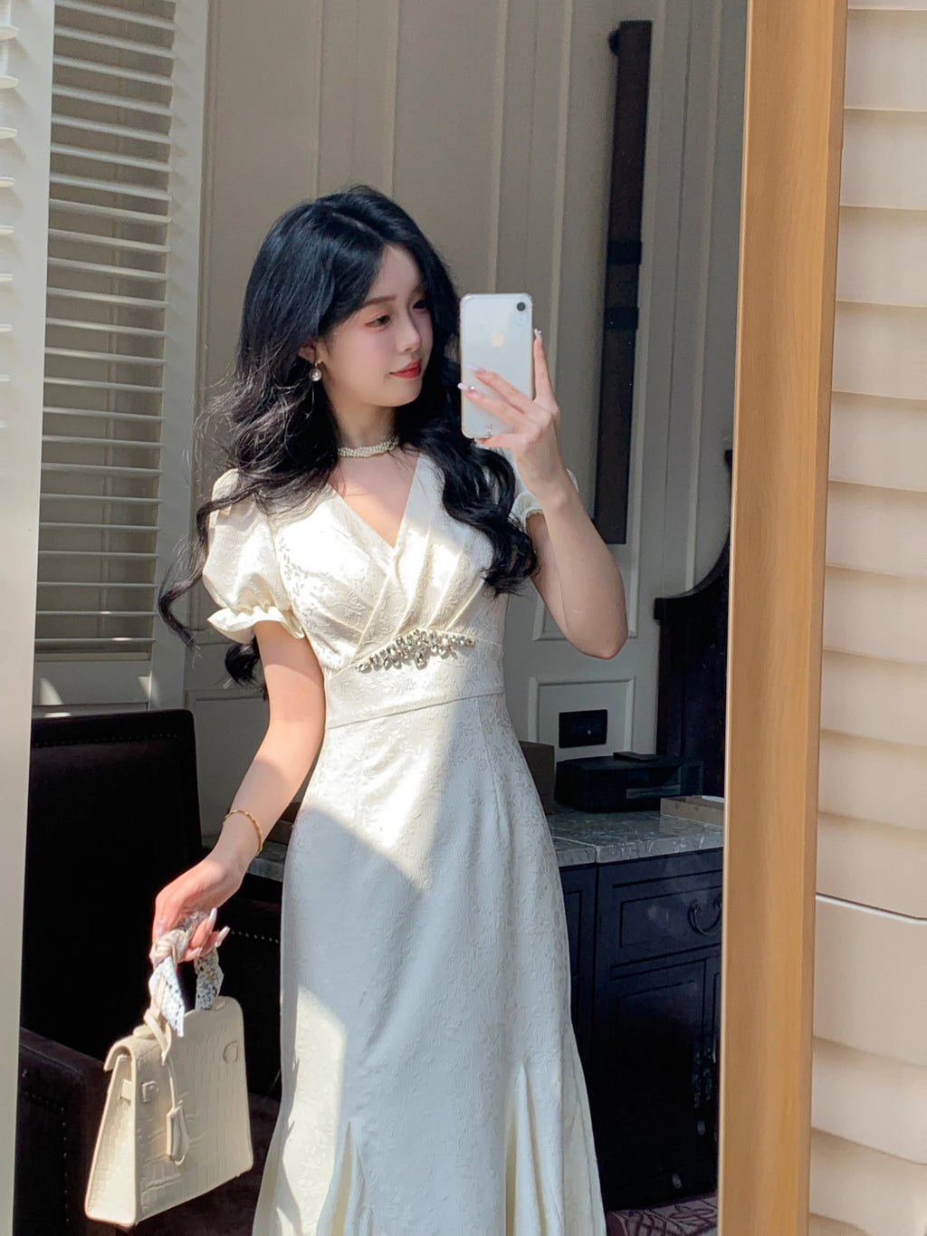 Cubic-Embellished Jacquard Princess Dress