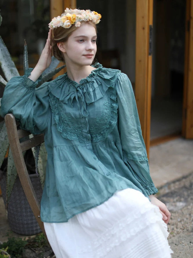 Rose Whispers Ramie Lace Blouse