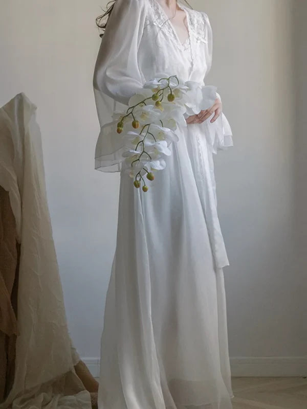 White Floral Sunrise Elegance Nightgown