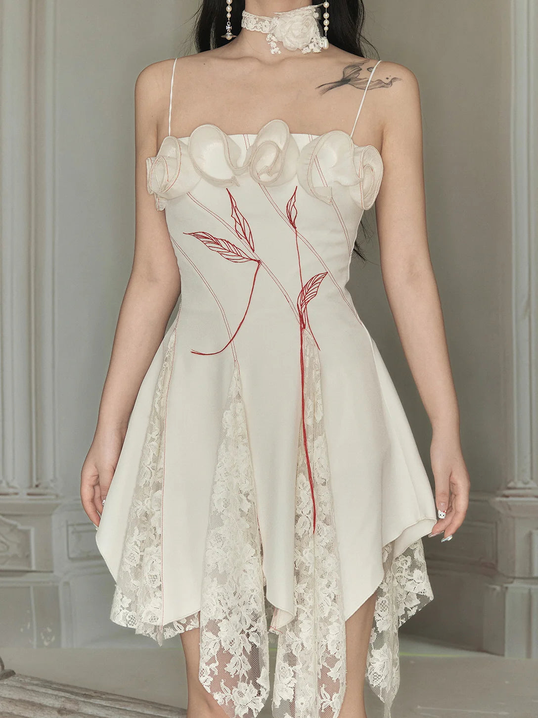 Rosette Lace Hem Dress