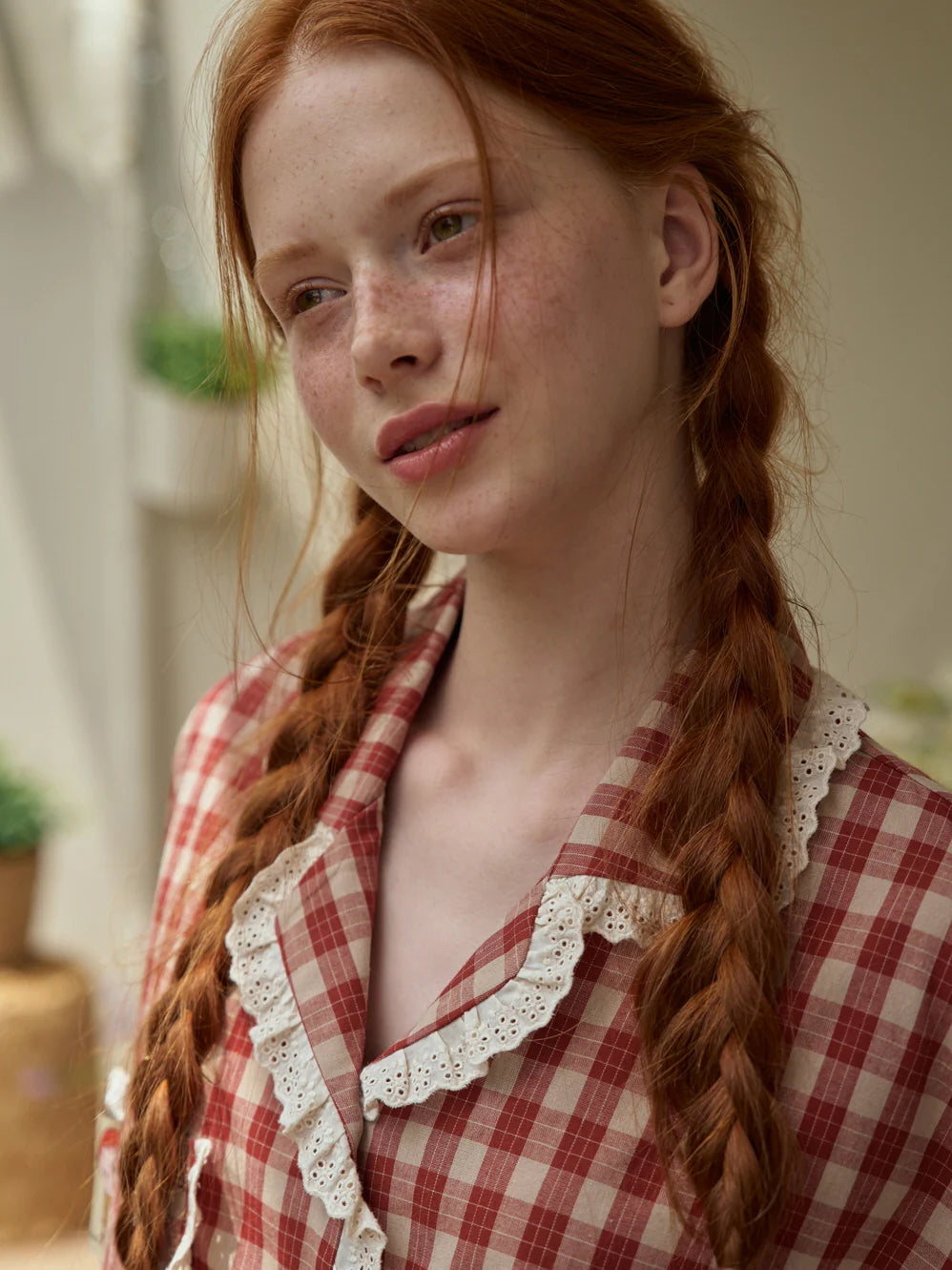 Rustic Checkered Lace Pajama Set