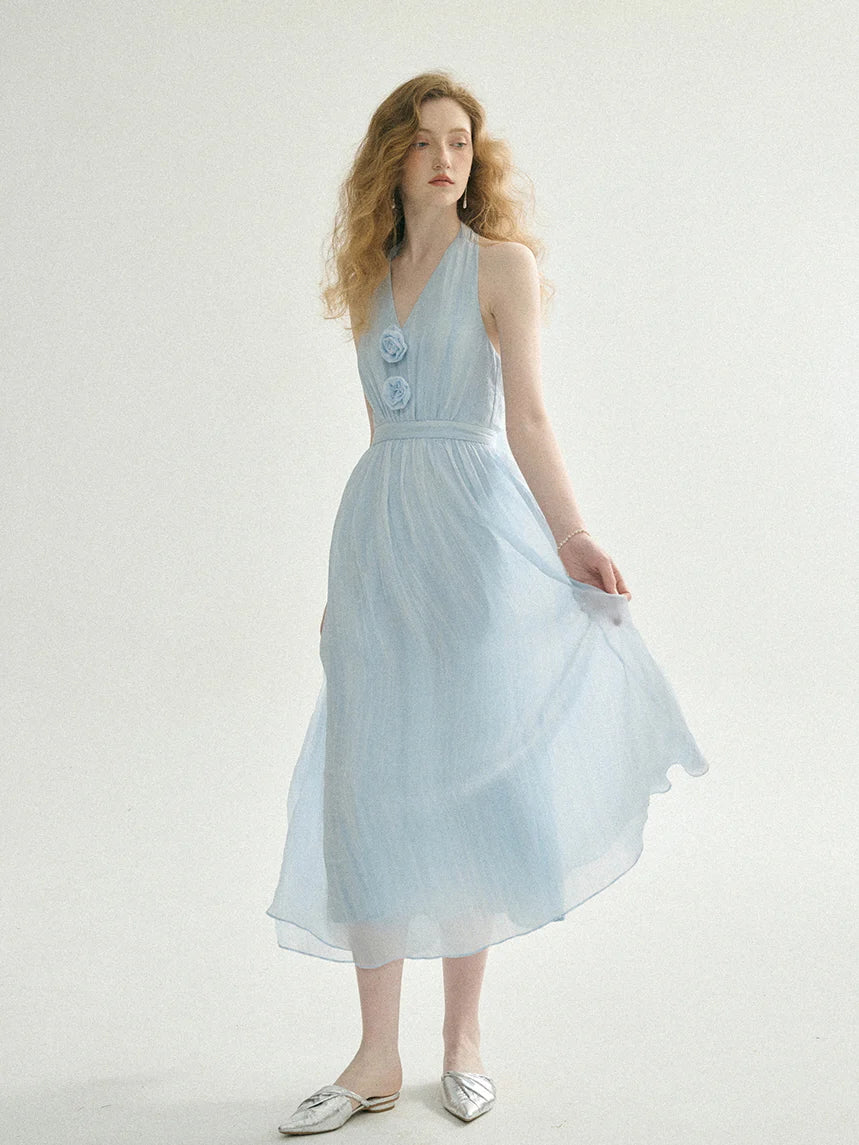 Ethereal Rosette Halter Dress