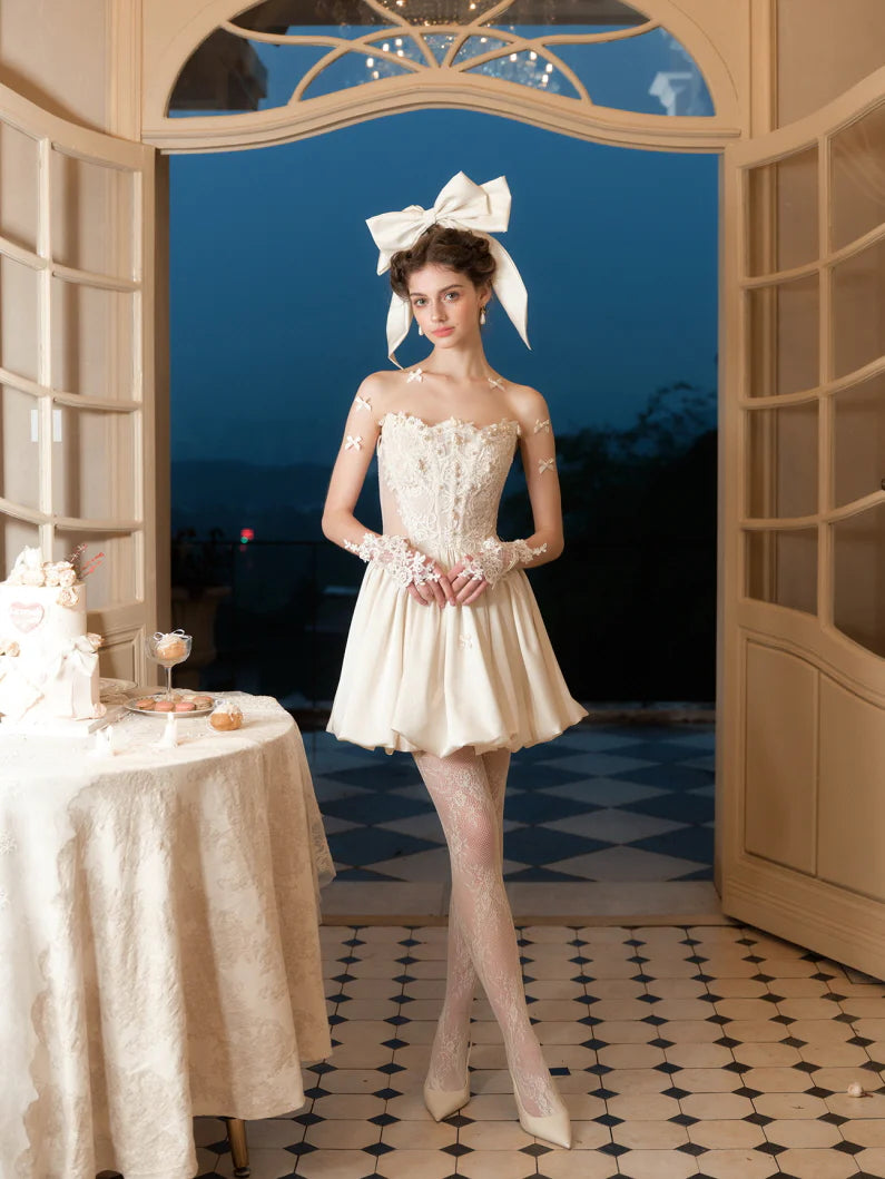 Ivory Lace Corset Bubble Mini Dress