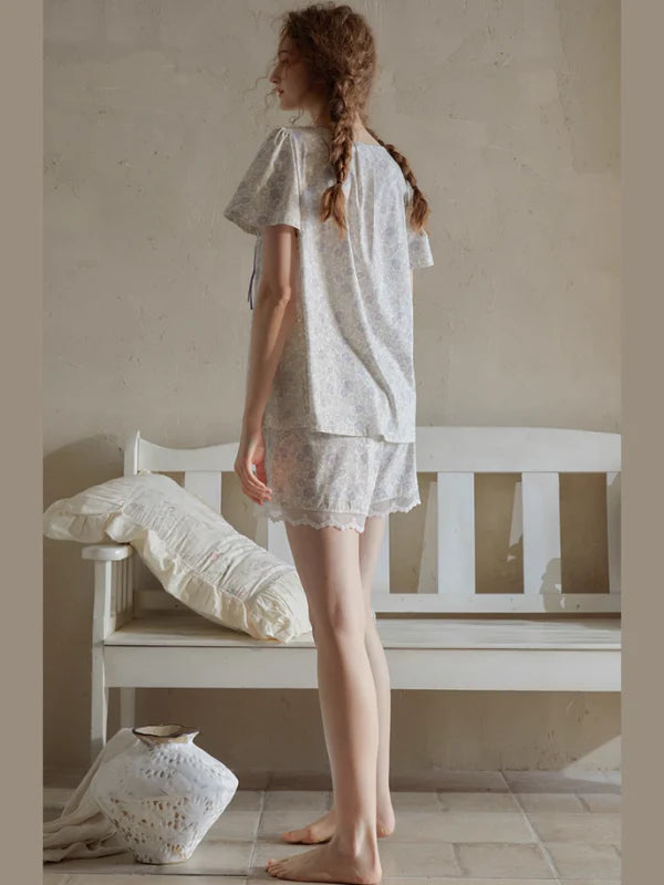 Romantic Floral Lace Ribbon Pajama Set