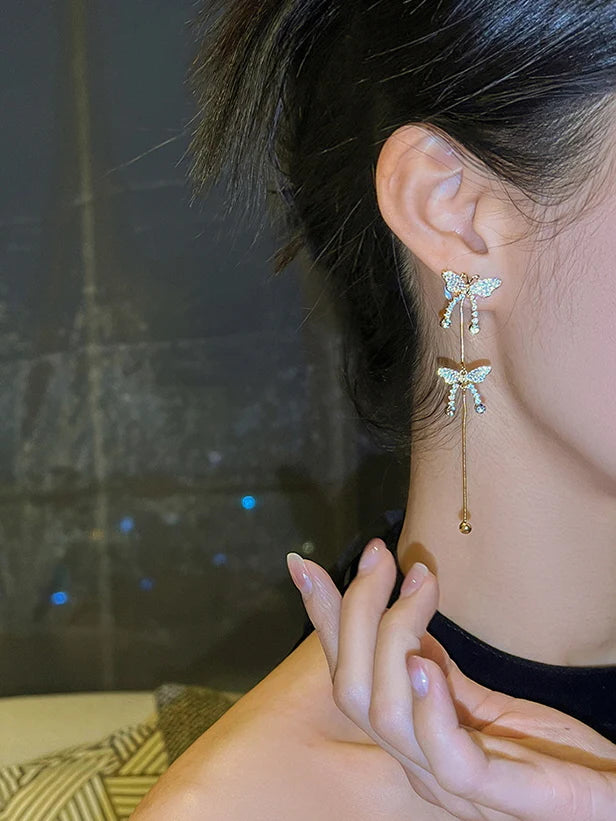 Double Butterflies Gold Earrings