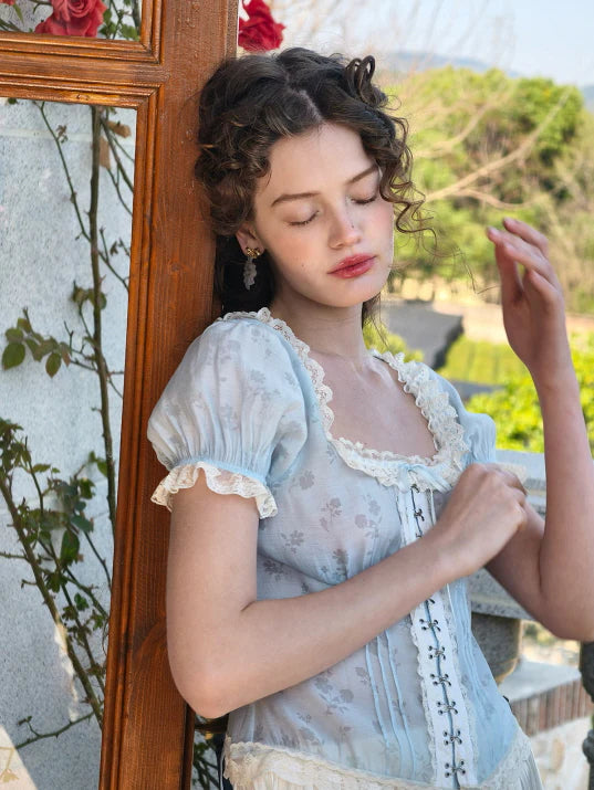 Whimsical Floral Lace-Up Corset Top