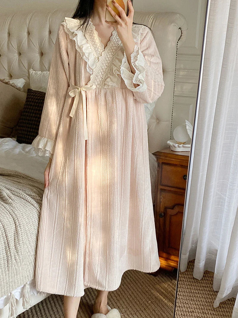 Dreamy Lace-Trim Velvet Nightgown