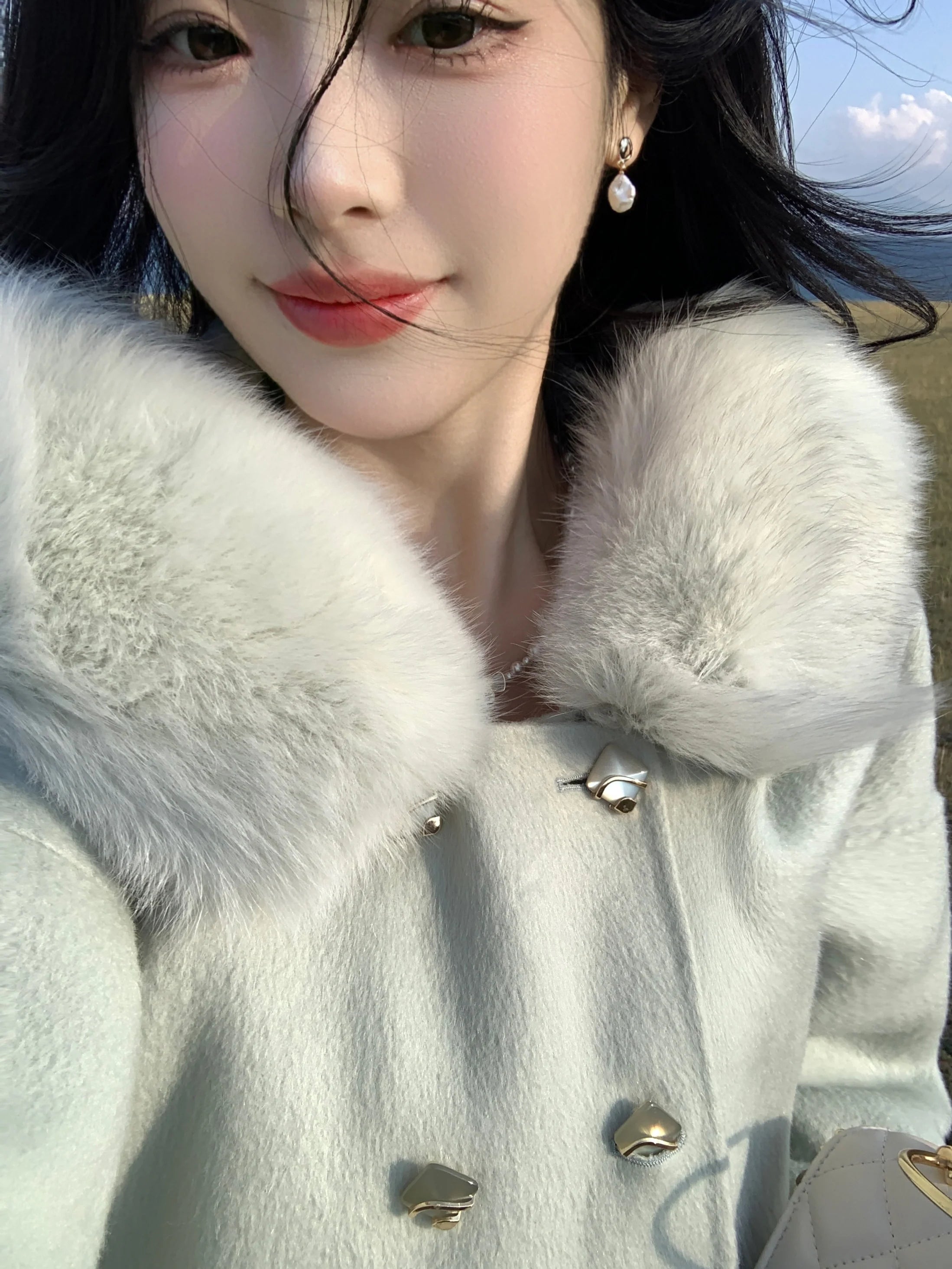 Fur Collar Wool Double-Breasted Coat