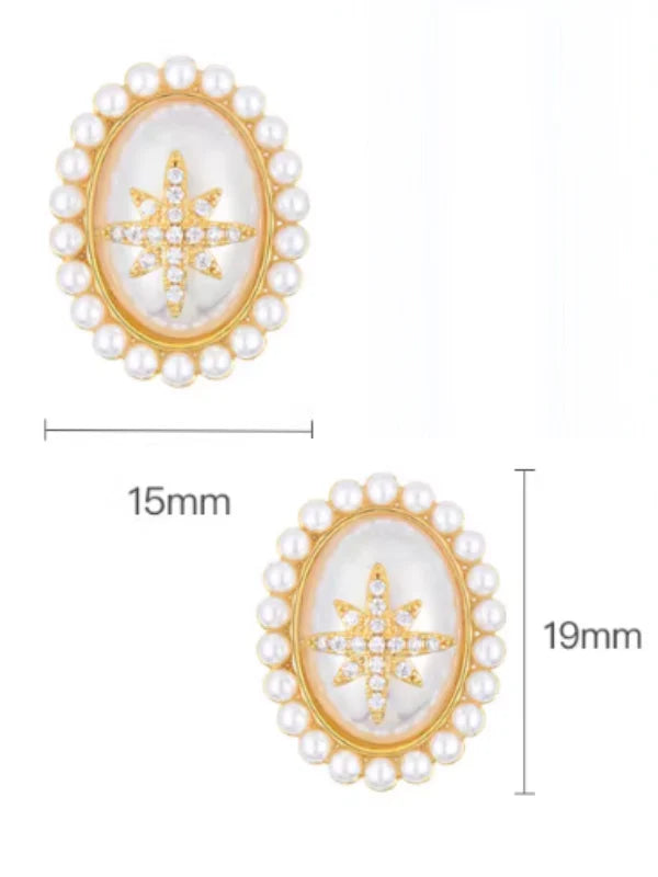 Elliptical Pearl Star Earrings