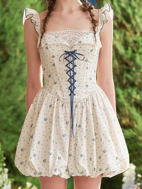 Blue Ribbon Eyelet Corset Mini Dress