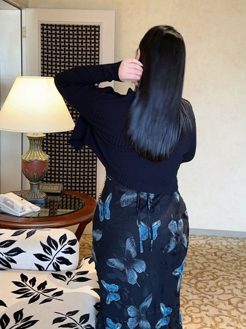 Plus Size Midnight Blue Butterfly Slip Dress