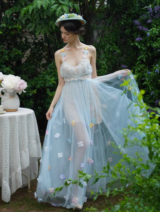 Blooming Petal Fairy Blue Tulle Dress