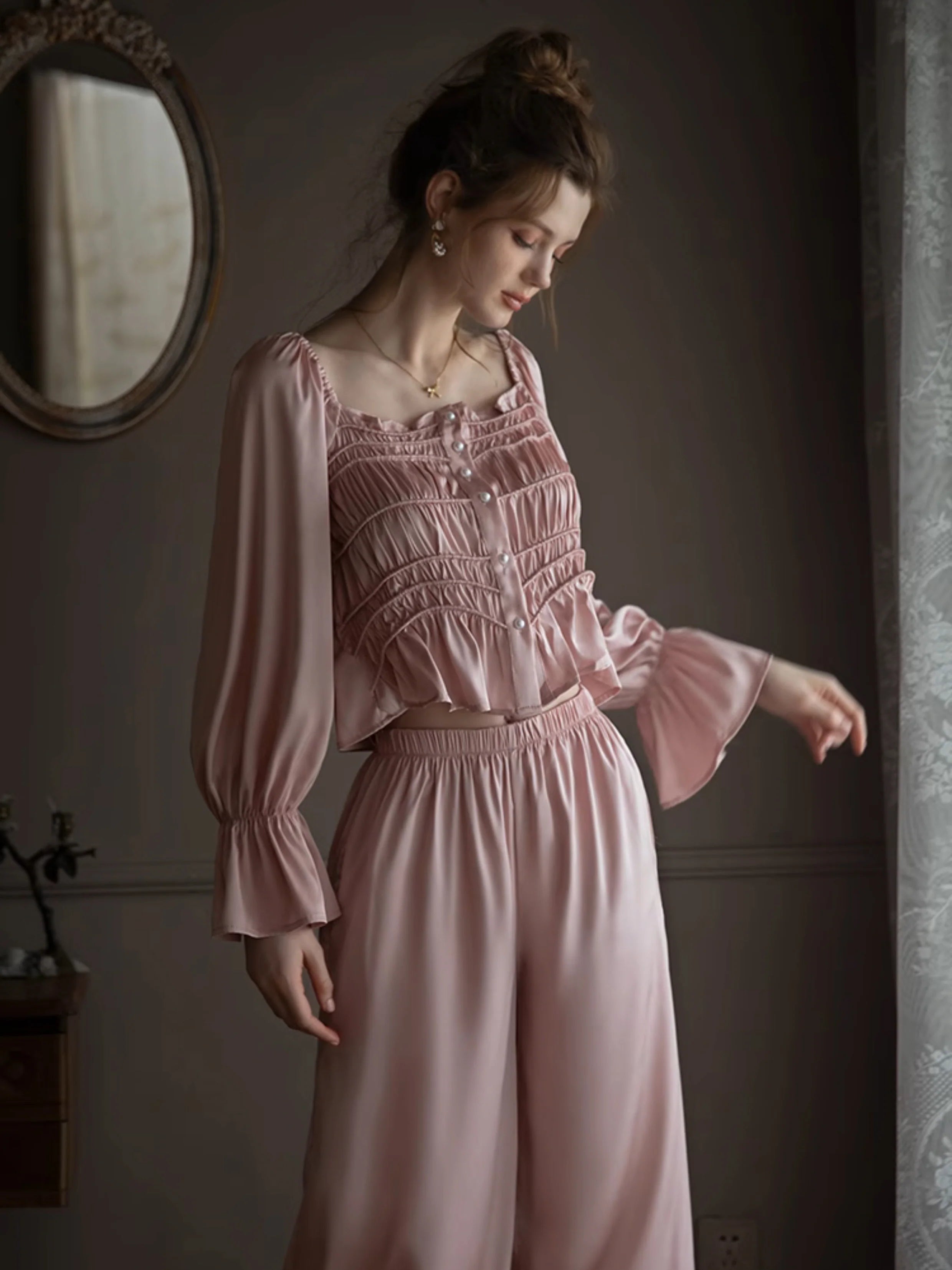 Pearl-Embellished Pink Lounge Set