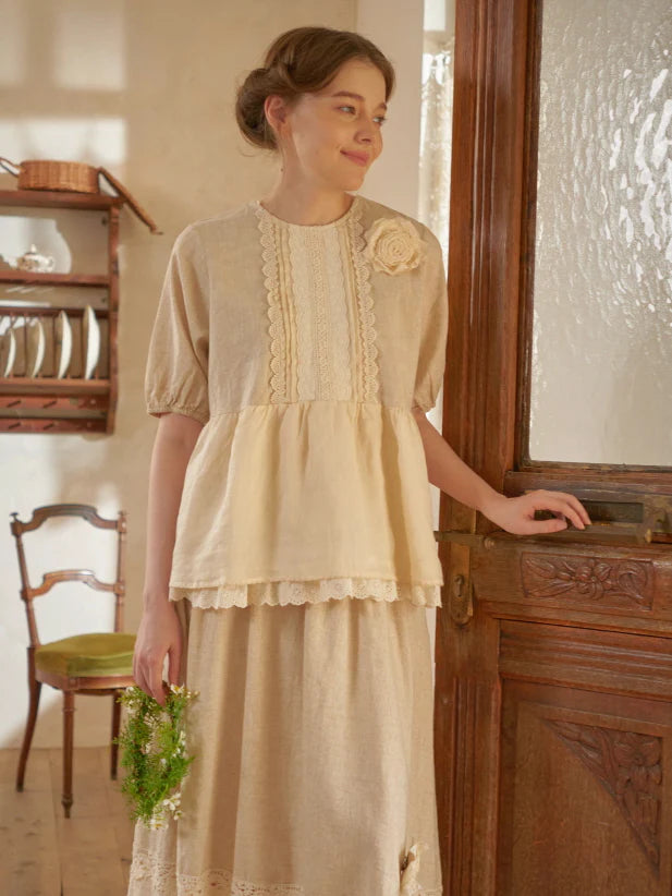 Linen Lace Garden Blouse and Skirt