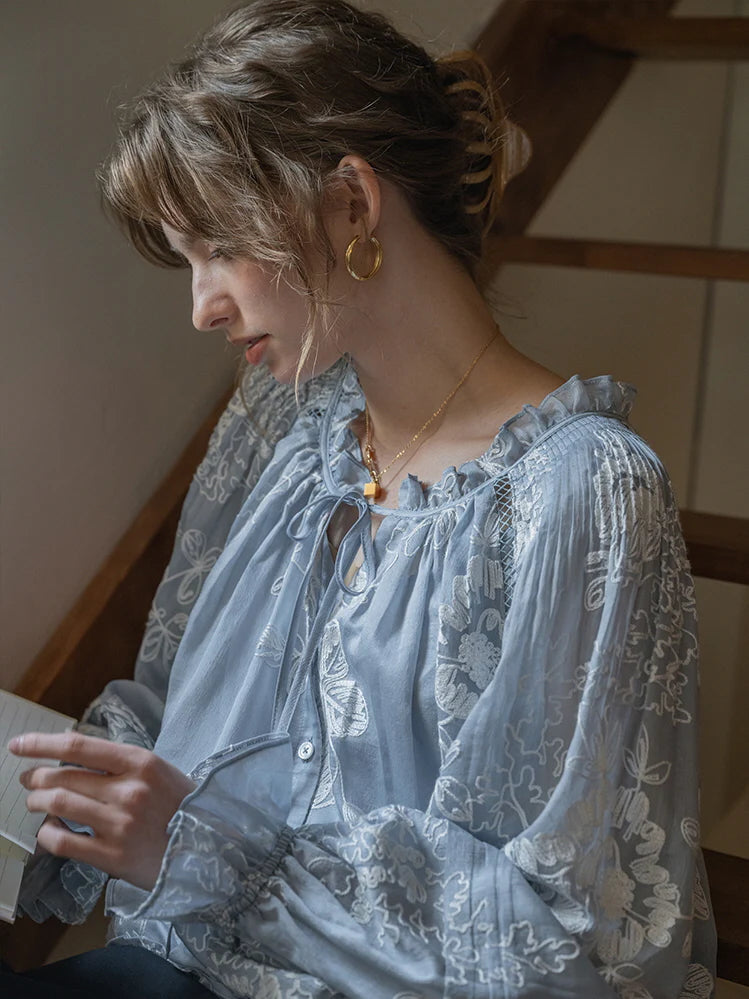 Vintage Embroidered Sheer Blouse