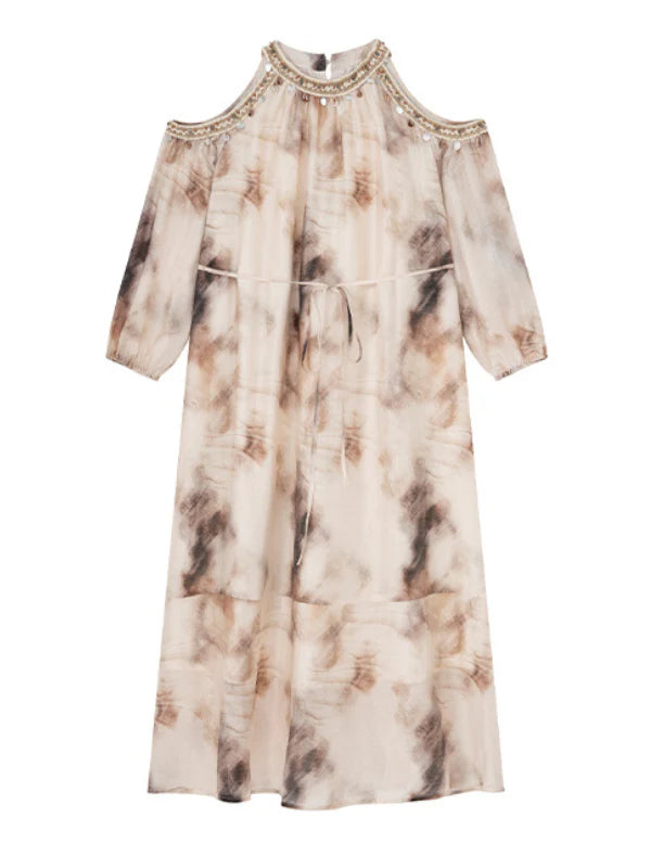 Elegant Cold-Shoulder Tie-Dye Dress