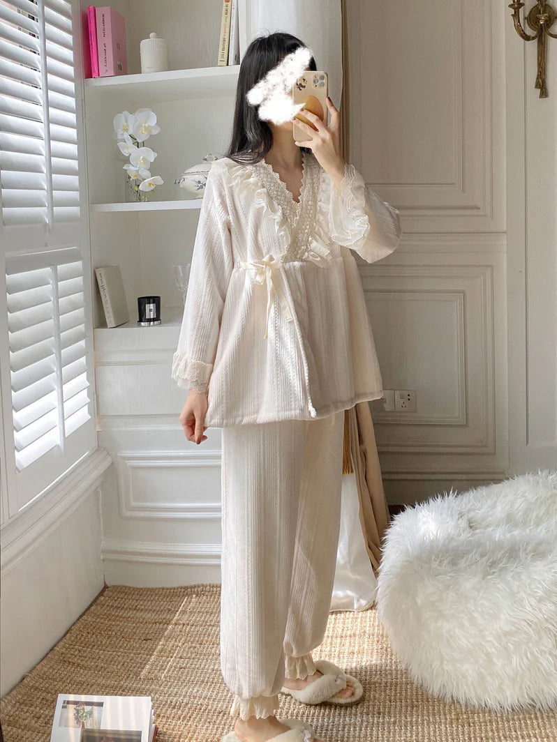 Velvet Dreams Lace Trim Pajama Set