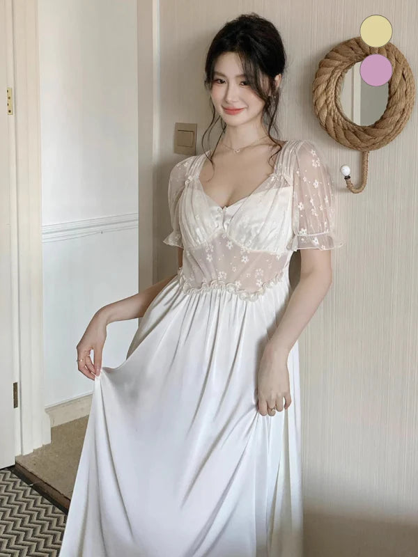 Blush Petal Embroidered Mesh Nightdress