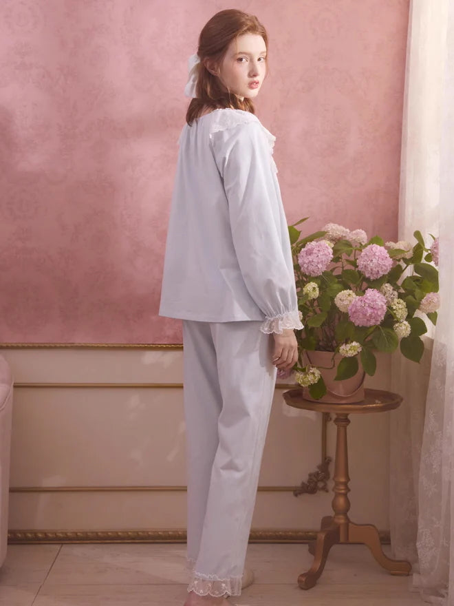 Graceful Lace Trim Cotton Pajama Set