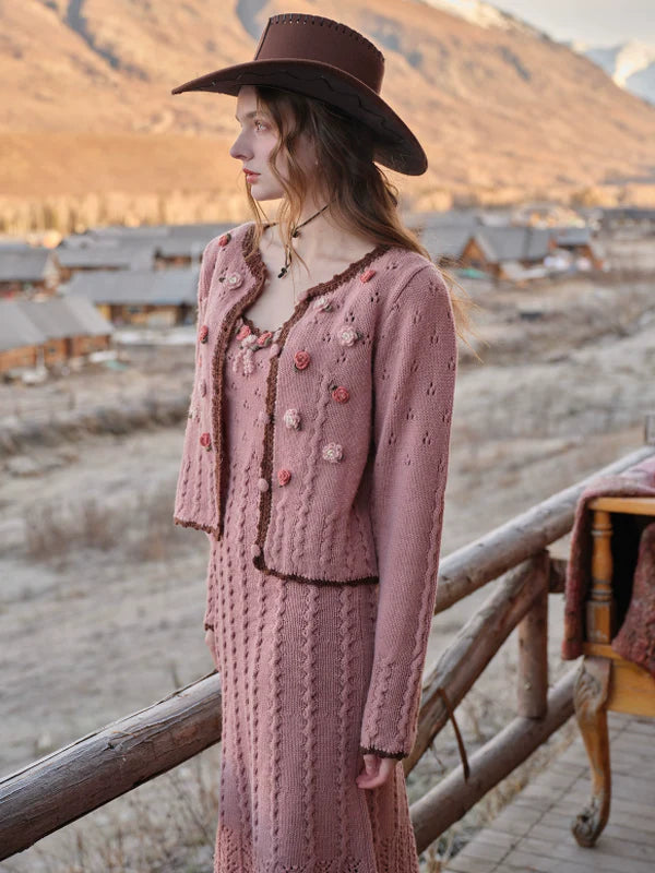 French Vintage Blooming Wool Knit Dress