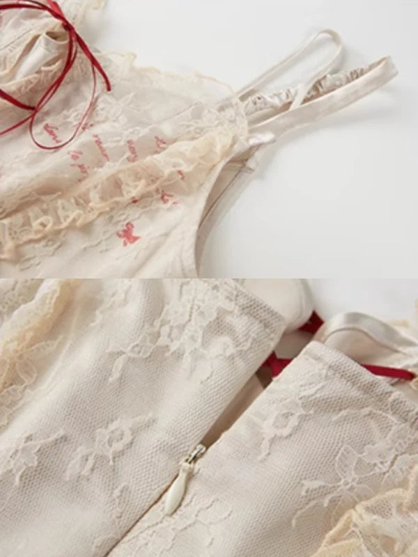 Elegant Lace Red Strap Dress