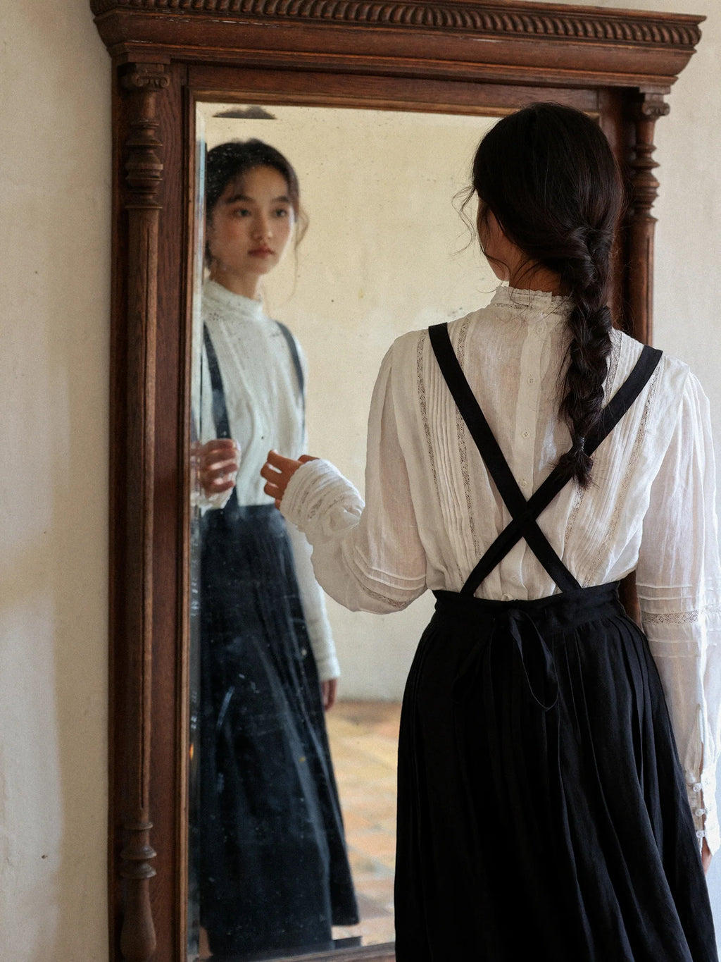 Vintage Linen Suspender Skirt