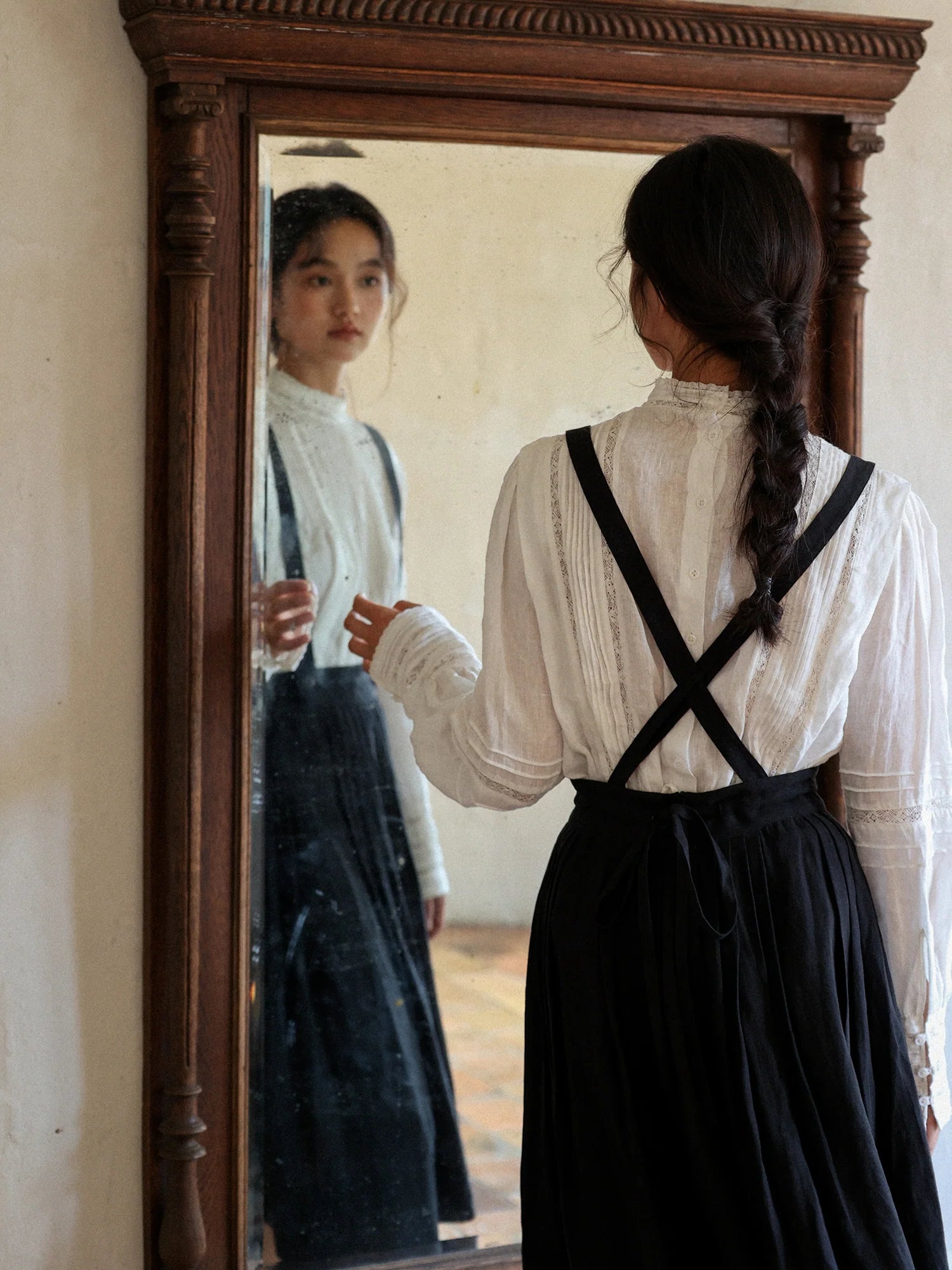 Vintage Linen Suspender Skirt