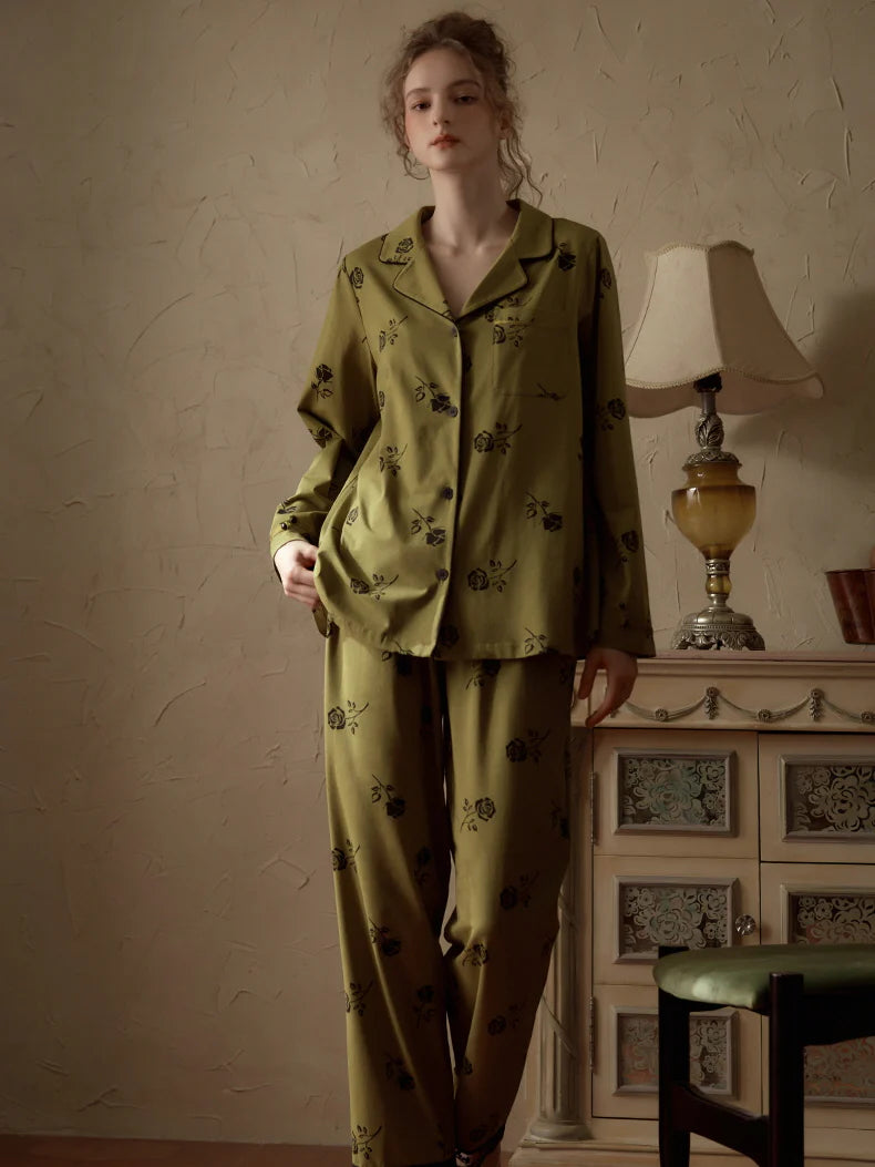 Vintage Rose Embroidered Pajama Set