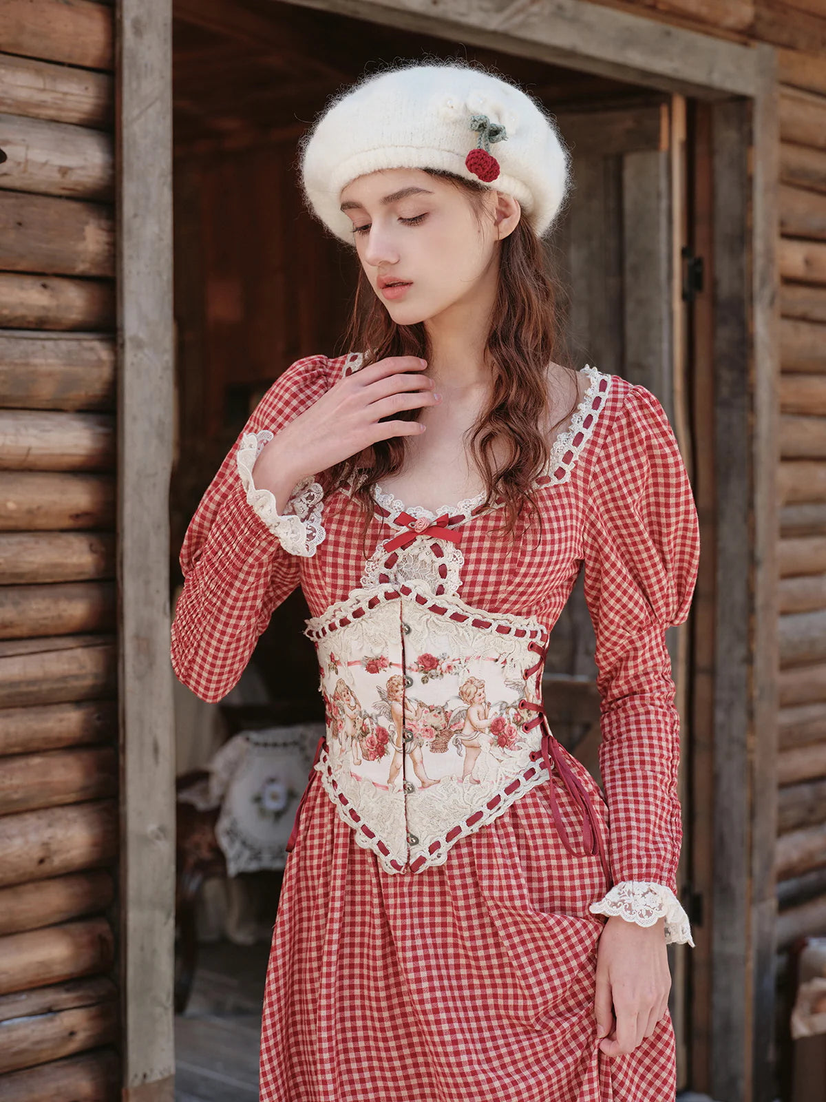 Romantic Angel Print Lace Corset